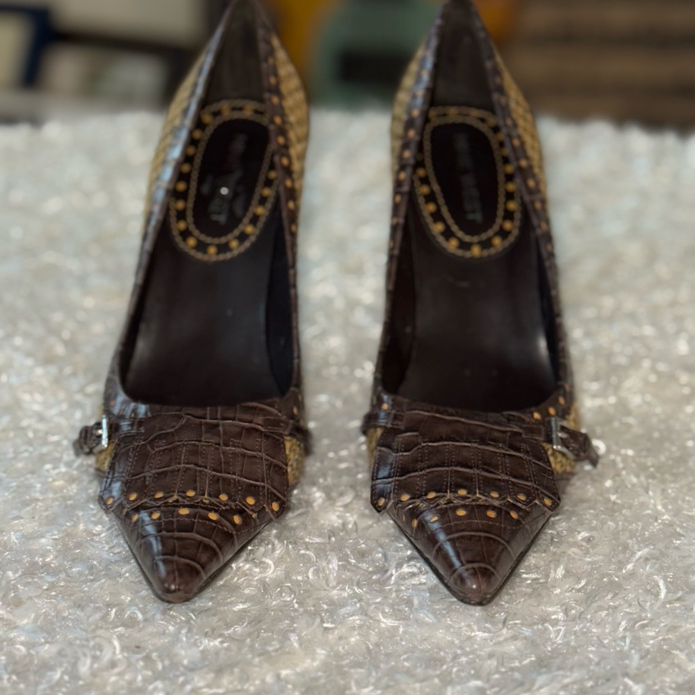 Nine West Brown Crocodile Pattern Heels